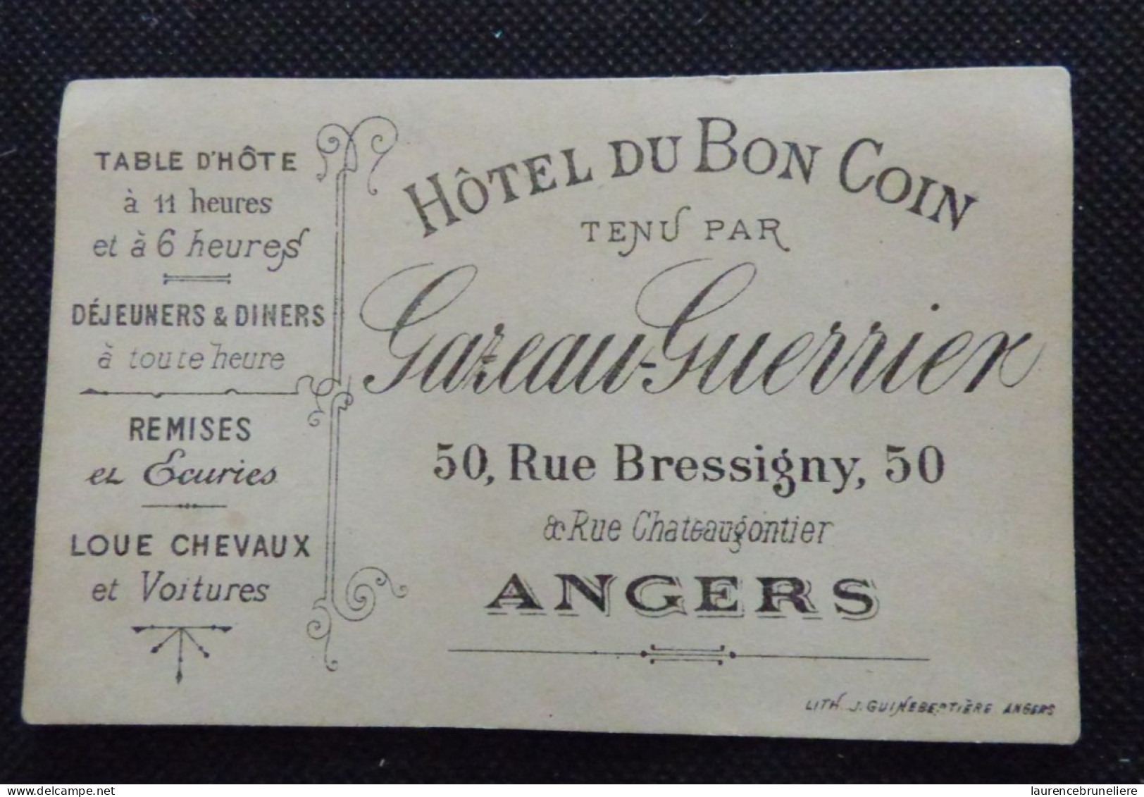 49 - ANGERS  -CARTE PUBLICITAIRE CARTONNEE - HOTEL DU BON COIN  50 RUE BRESSIGNY  ANGERS - Otros & Sin Clasificación