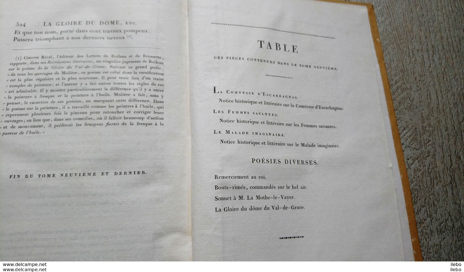 Oeuvres De Molière Tome 9 Auger 1825 La Comtesse D'escarbagnas Les Femmes Savantes Le Malade Imaginaire Poésies - Auteurs Français