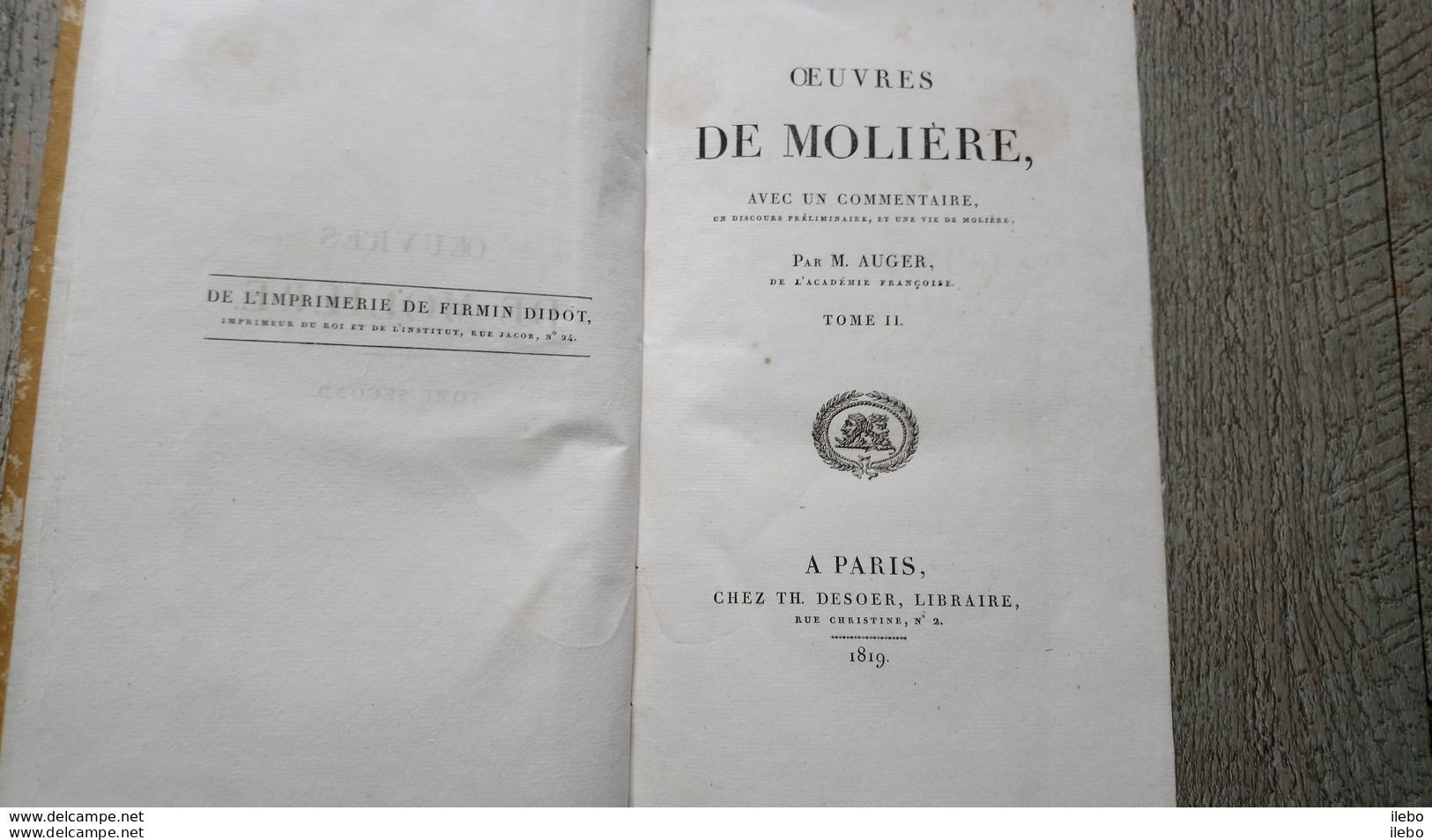 Oeuvres De Molière Tome 2 Auger 1819 Sganarelle Les Précieuses Ridicules L'école Des Maris Les Facheux Don Garcie - Auteurs Français