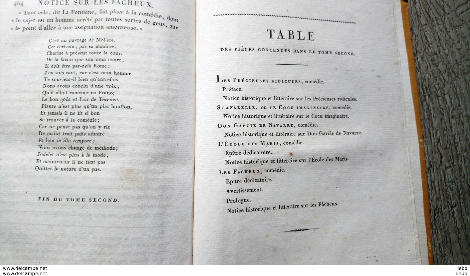 Oeuvres De Molière Tome 2 Auger 1819 Sganarelle Les Précieuses Ridicules L'école Des Maris Les Facheux Don Garcie - Auteurs Français