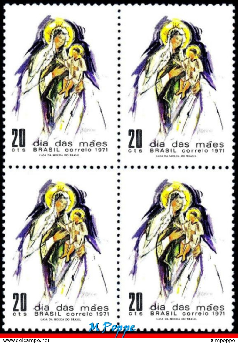 Ref. BR-1187-Q BRAZIL 1971 - MADONNA AND CHILD,MI# 1281, BLOCK MNH, MOTHER'S DAY 4V Sc# 1187 - Mother's Day