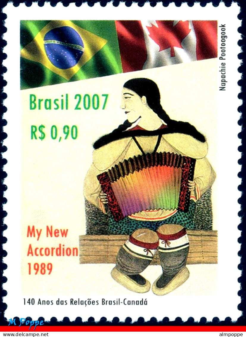 Ref. BR-3020 BRAZIL 2007 - CANADA, 140 YEARS OFDIPLOMATIC RELATIONS, MNH, RELATIONSHIP 1V Sc# 3020 - Emissions Communes