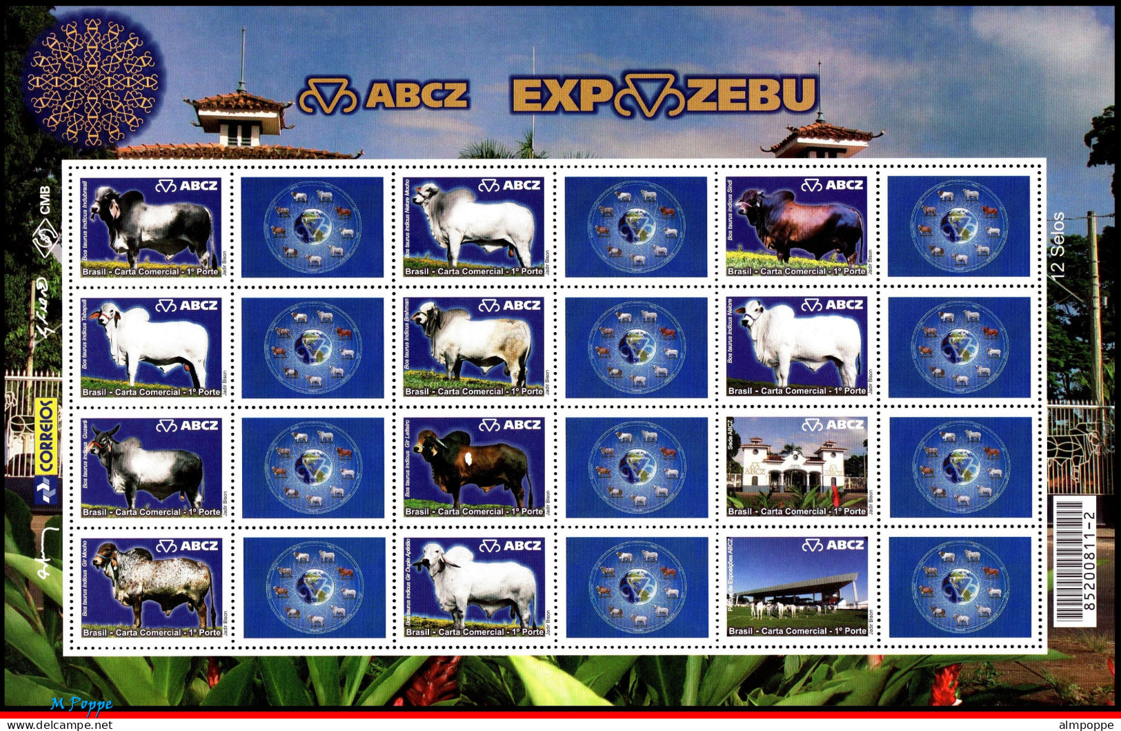 Ref. BR-3077-1 BRAZIL 2009 - EXPOSURE ZEBU, CATTLE,SHEET PERSONALIZED MNH, ANIMALS, FAUNA 12V Sc# 3077 - Personalisiert