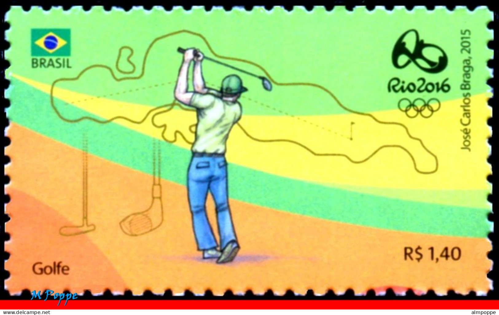 Ref. BR-3318AB BRAZIL 2015 - OLYMPIC GAMES, RIO 2016,GOLF, STAMP OF 4TH SHEET, MNH, SPORTS 3V Sc# 3318AB - Summer 2016: Rio De Janeiro