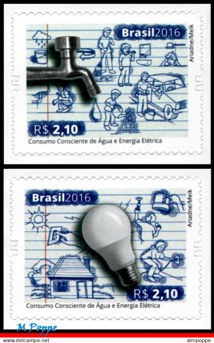 Ref. BR-V2016-07 BRAZIL 2016 - CONSCIOUS CONSUMPTION OFWATER AND ELECTRICITY, SET MNH, ENVIRONMENT 2V - Protection De L'environnement & Climat