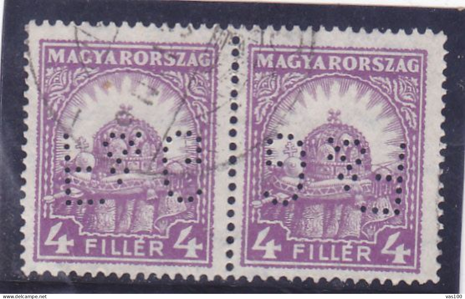 Perfin Perfores Perforiert Perforati Perforadas Hungary Ungarn Hongrie Ungheria PATENT "F & G" IN PAIR. - Perfins