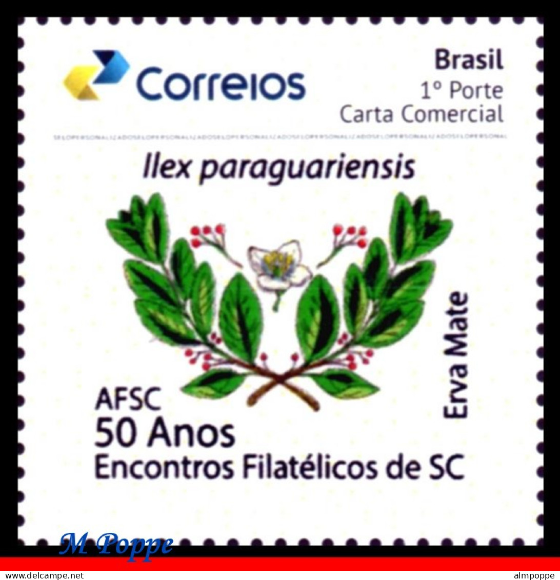 Ref. BR-V2019-57 BRAZIL 2019 - PHILATELIC MEETINGS OF SC, 50 YEARS, YERBA MATE, MNH, FLOWERS, PLANTS 1V - Légumes