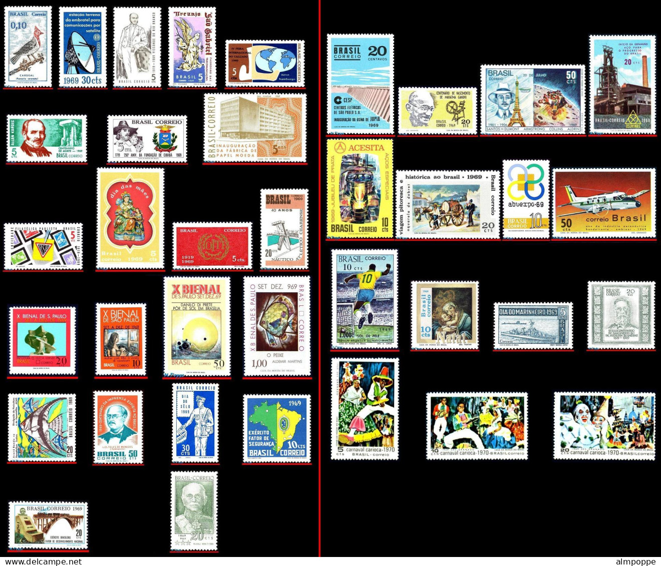 Ref. BR-Y1969-S BRAZIL 1969 - ALL COMMEMORATIVE STAMPSOF THE YEAR, SCOTT VALUE $48.55, ALL MNH, . 37V - Komplette Jahrgänge