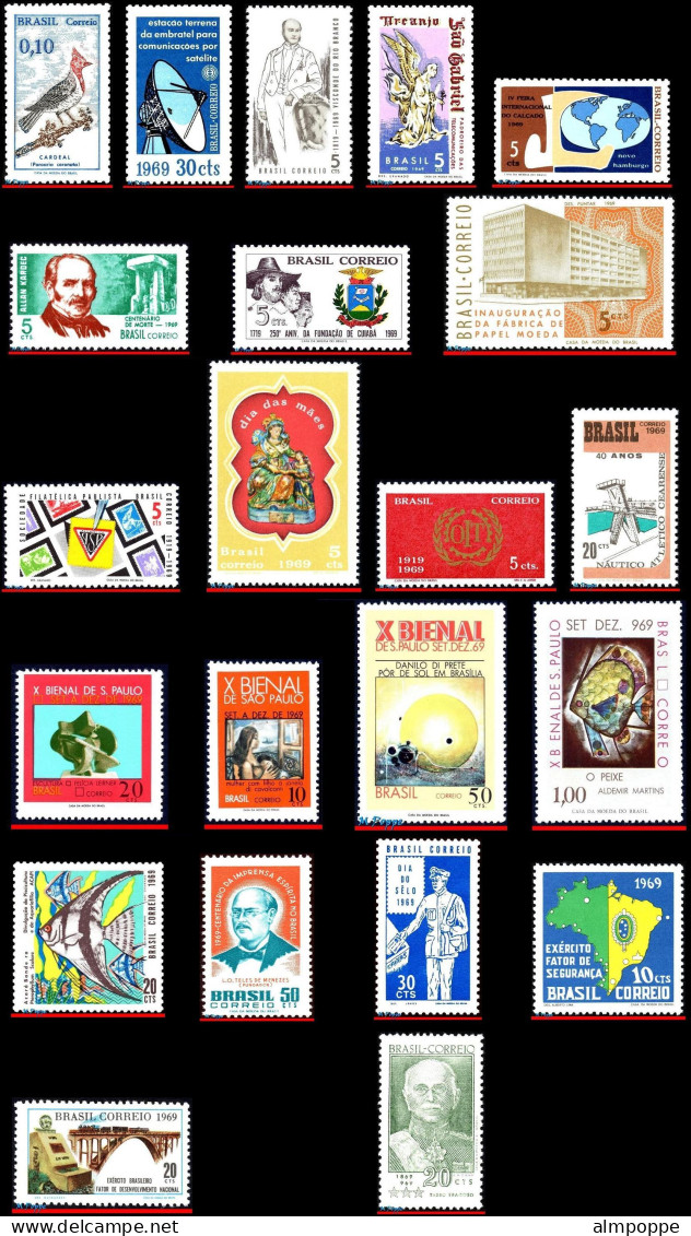 Ref. BR-Y1969-S BRAZIL 1969 - ALL COMMEMORATIVE STAMPSOF THE YEAR, SCOTT VALUE $48.55, ALL MNH, . 37V - Komplette Jahrgänge