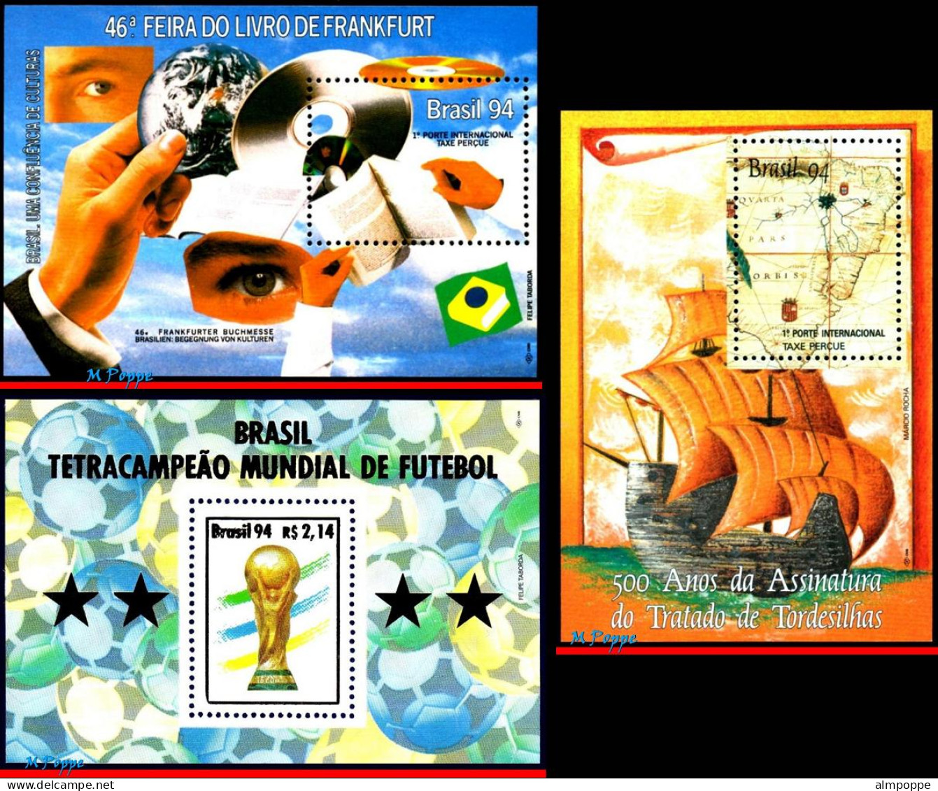 Ref. BR-Y1994-SS BRAZIL 1994 - ALL SOUVENIR SHEETS OFYEAR,SCOTT: 2478 2483 2524, MNH, . 3V - Full Years