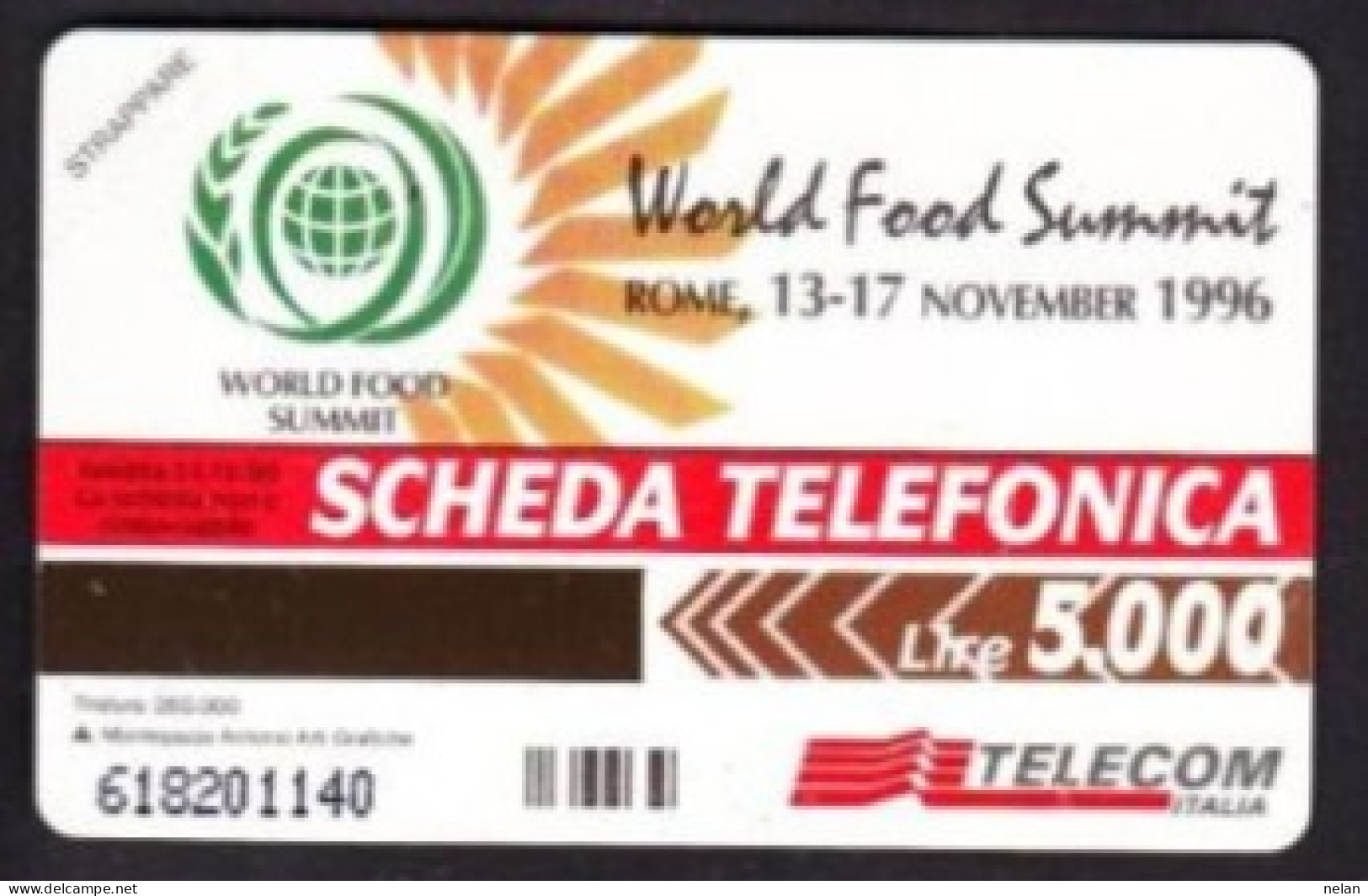 SCHEDA TELEFONICA - ITALIA - TELECOM - NUOVA - WORLD FOOD SUMMIT 1996 - Öff. Sonderausgaben