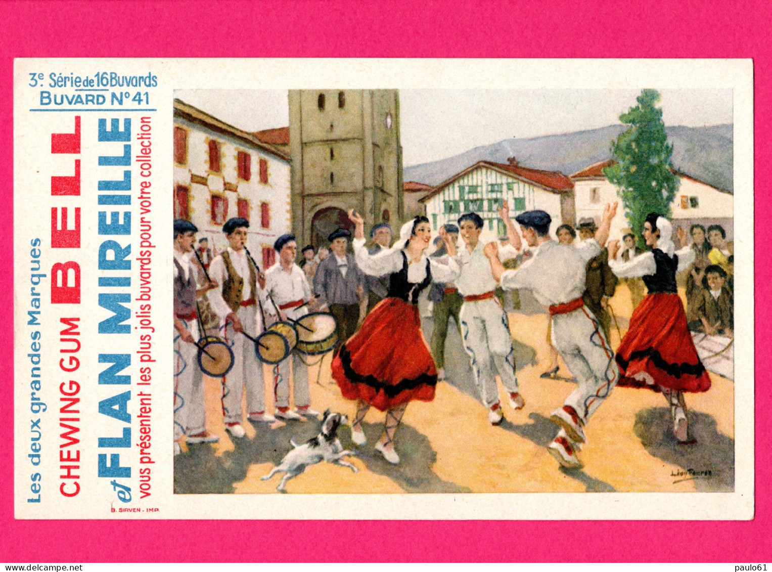 BUVARD & Blotting Paper :  Flan MIREILLE  Folklore Basque Danses - Süssigkeiten & Kuchen