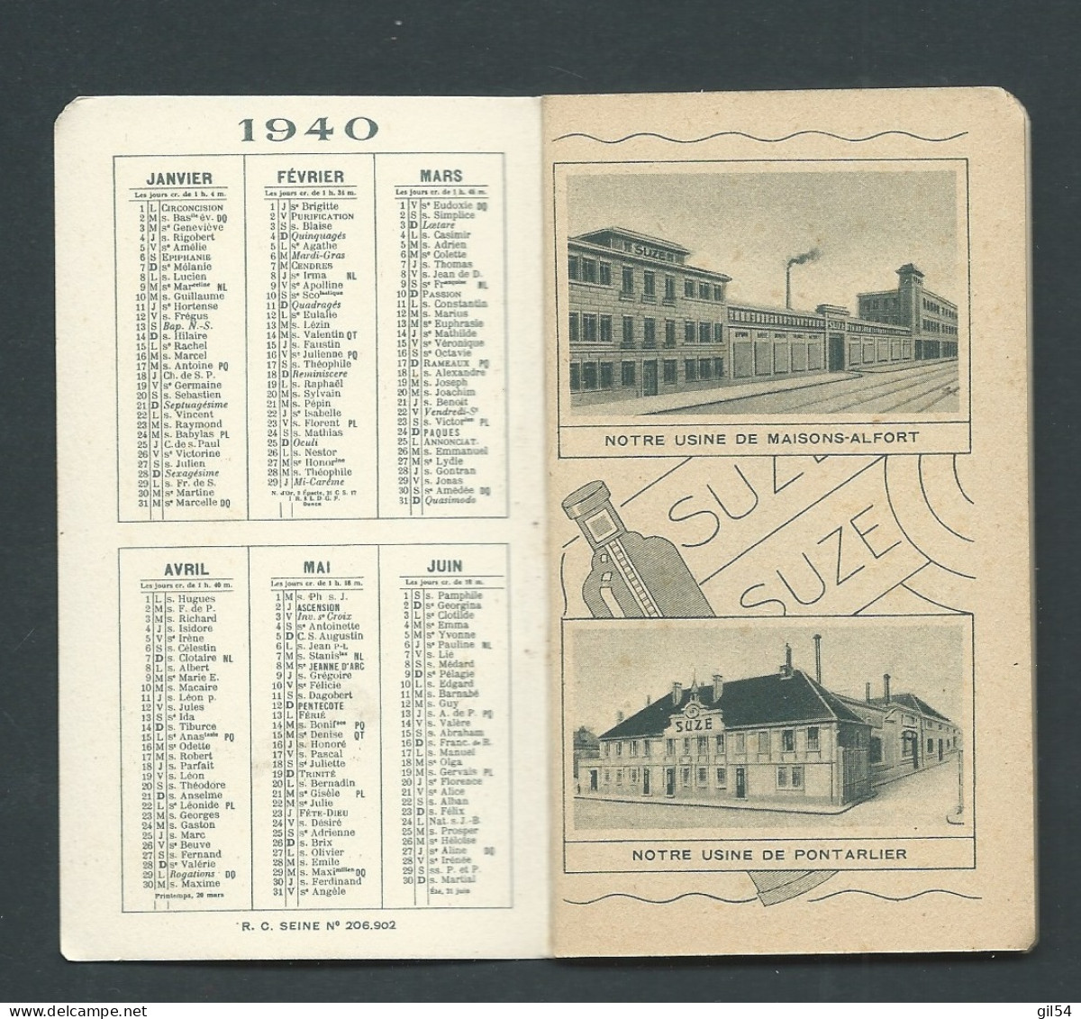 Suze , Calendrier 1940  -   ( Comme Neuf ) -  Mald 13801 - Grand Format : 1921-40