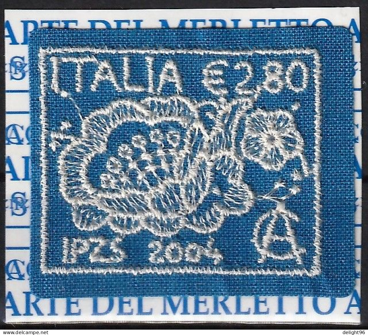 2004 Italy Blossom Embroidery Stamp (Embroidery On Cotton Fabric, Self Adhesive) - Fehldrucke