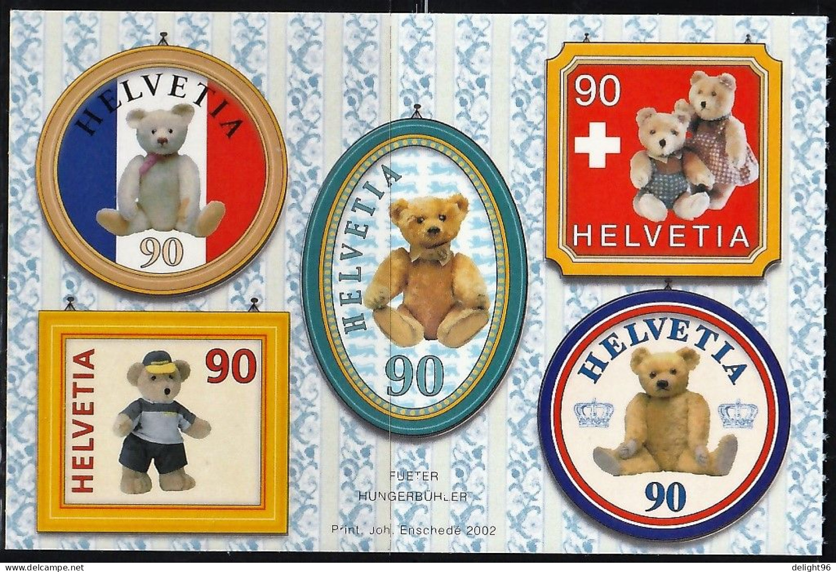 2002 Switzerland Centenary Of Teddy Bear Set (Oval Shaped, Self Adhesive) - Fouten Op Zegels