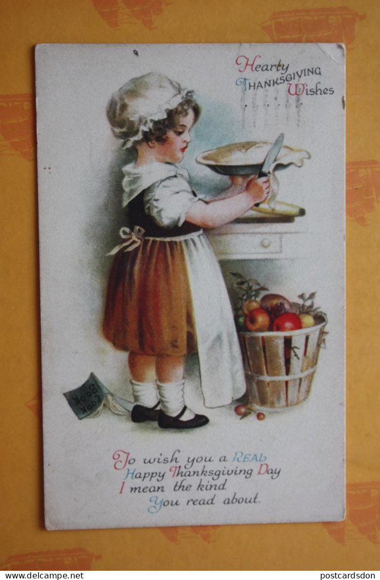 Little Girl- Thanksgiving Vintage Postcard 1900s Cooking Chef - Giorno Del Ringraziamento