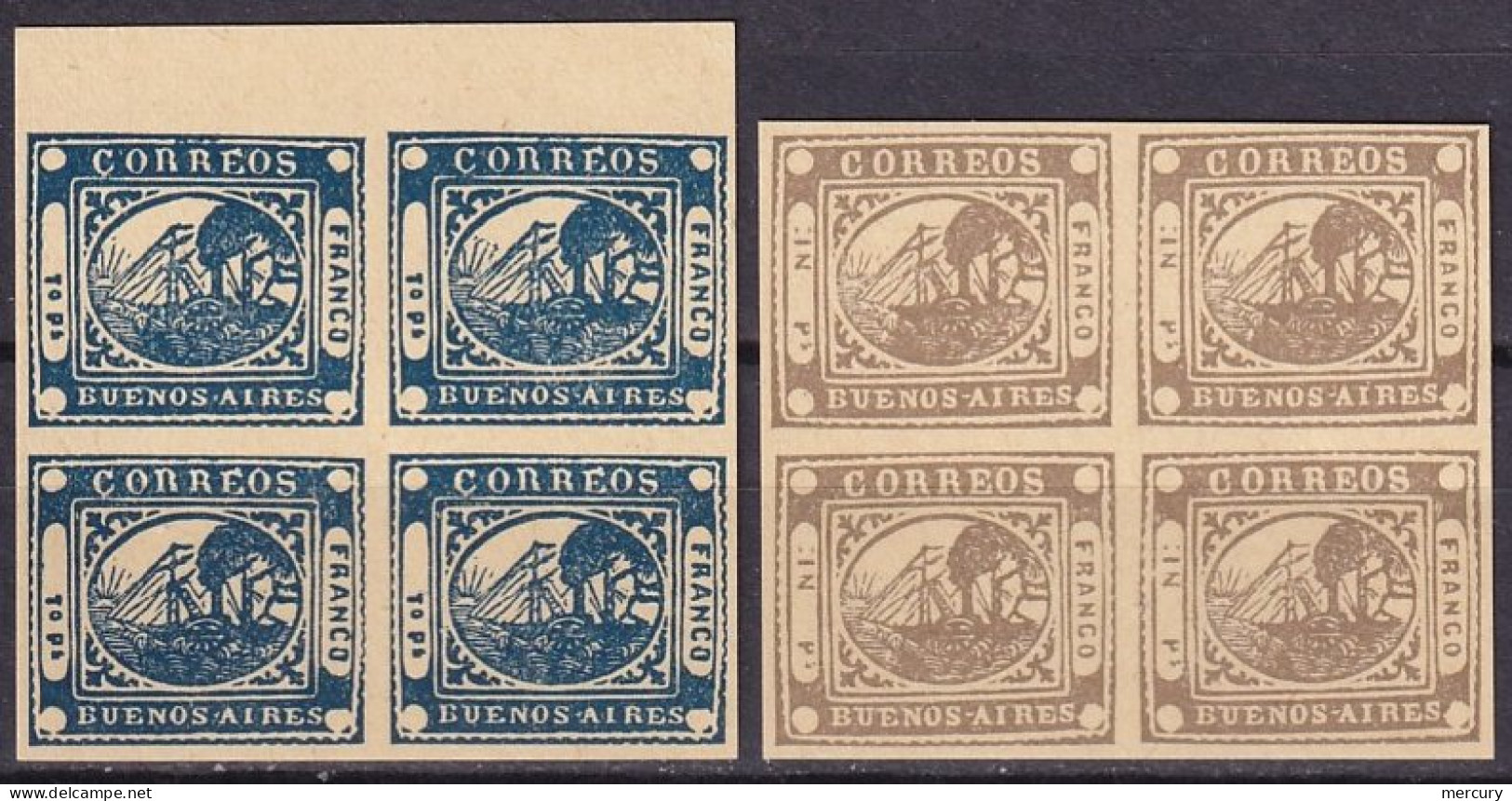 ARGENTINE _ BUENOS AIRES - 2 Valeurs De 1859 En Blocs De 4 FAUX - Buenos Aires (1858-1864)