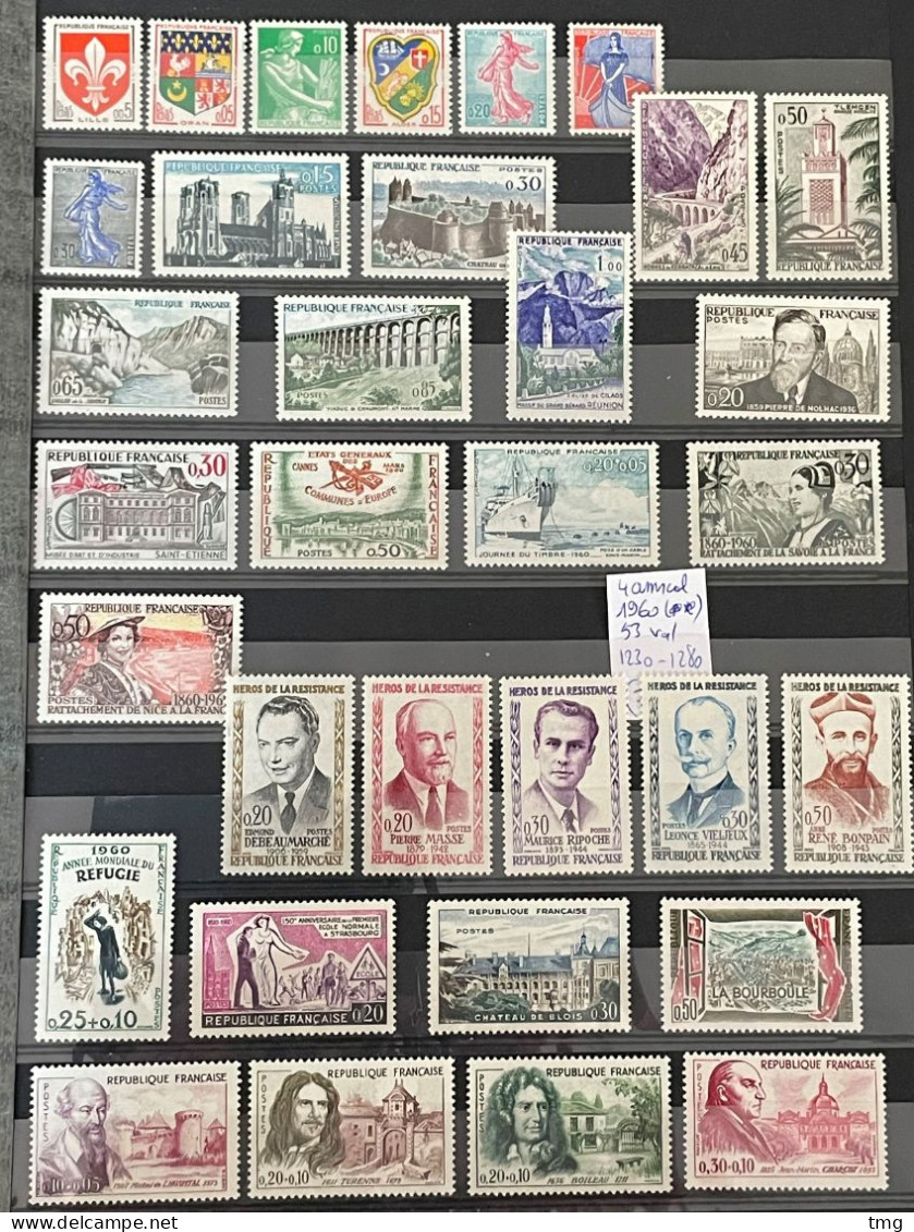 1960 (**) MNH Année Complète 1960 YT 1230 A 1280 53 Timbres (côte 78 Euros) France – 4amscol - 1960-1969