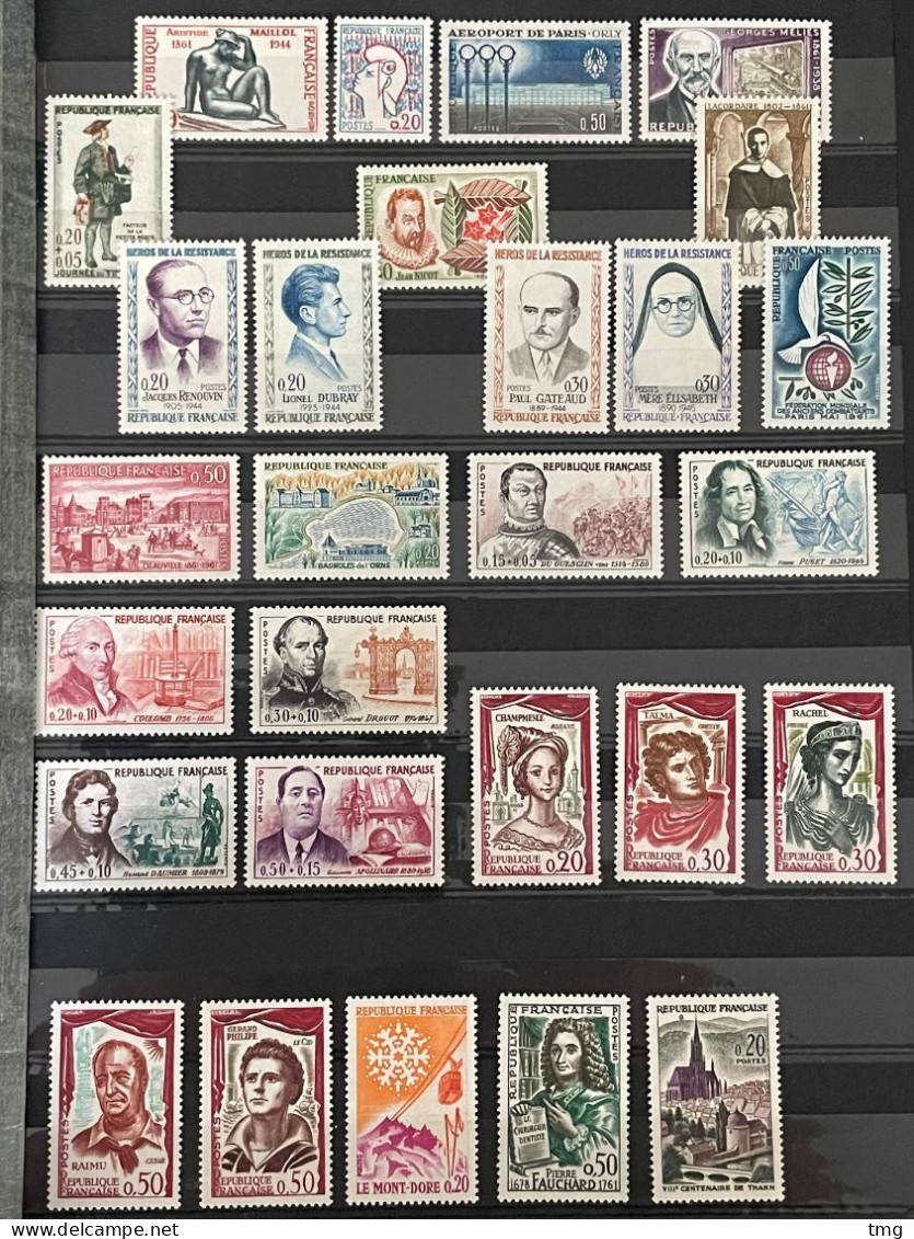 1961 (**) MNH Année Complète YT 1281 A 1324 44 Timbres (côte 67 Euros) France – 4amscol - 1960-1969
