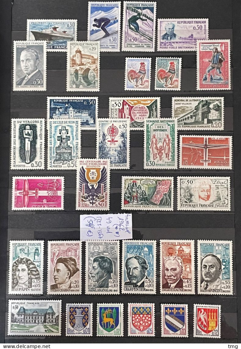 1962 (**) MNH Année Complète 1962 YT 1325 A 1367 49 Timbres (côte 54 Euros) France – 4amscol - 1960-1969