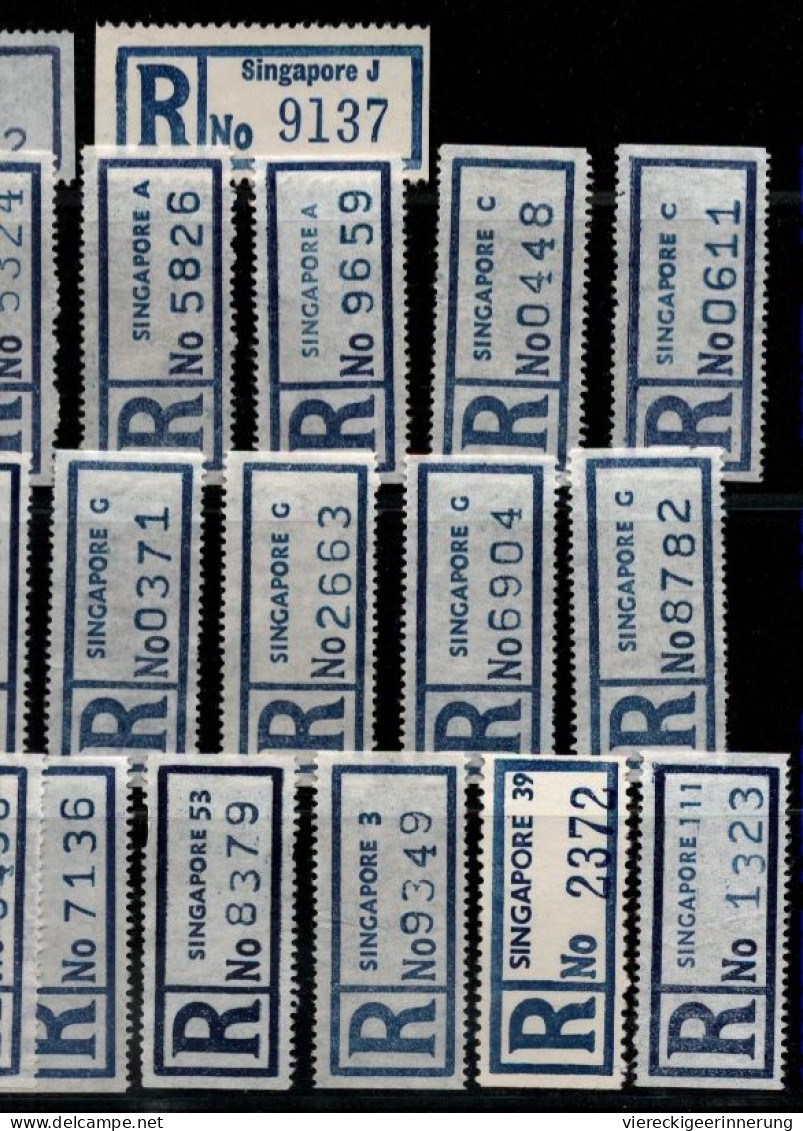 ! 2 Steckkarten Mit 40 R-Zetteln Aus Singapur, Singapore, Einschreibzettel, Reco Label - Singapur (1959-...)