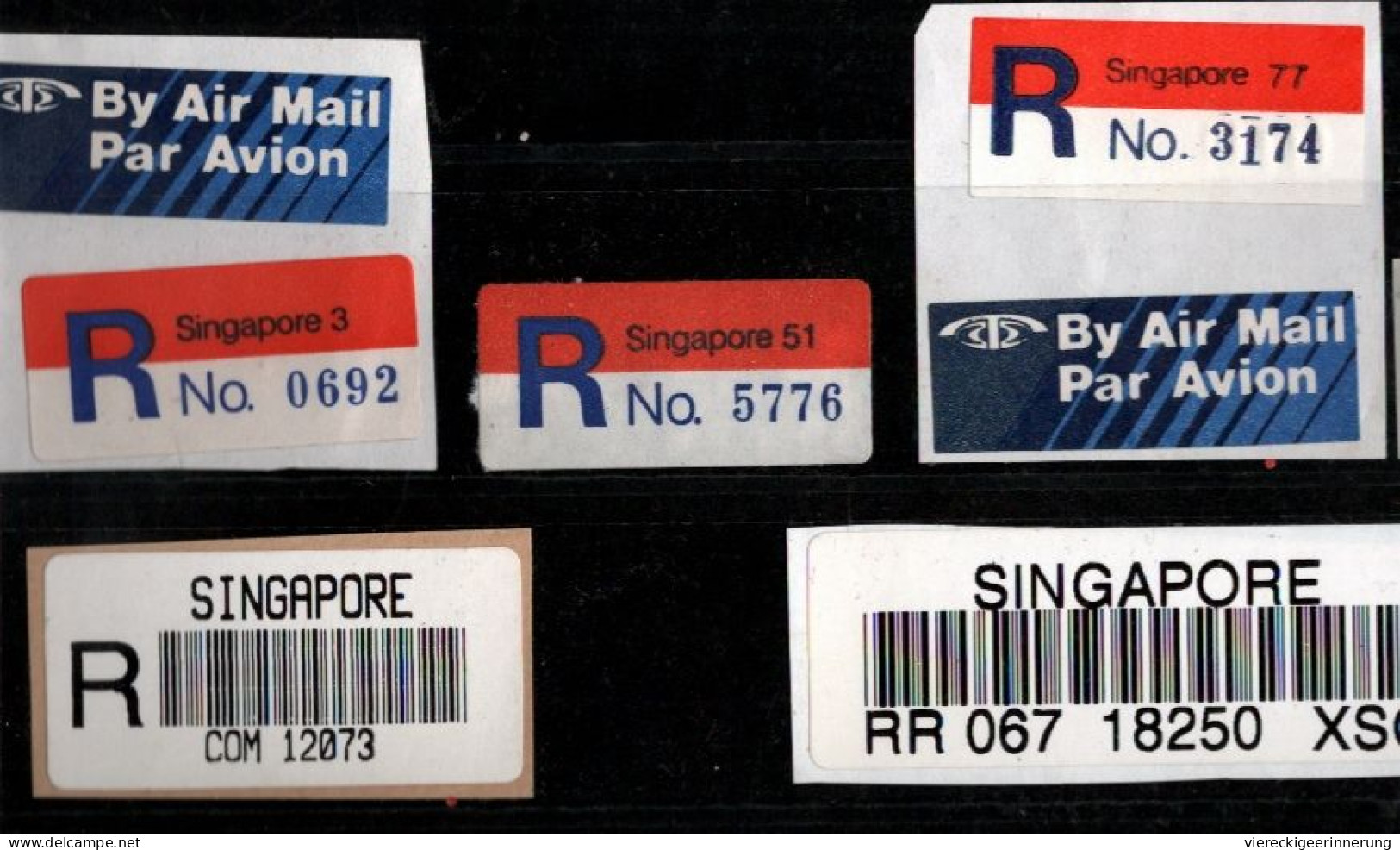 ! 2 Steckkarten Mit 40 R-Zetteln Aus Singapur, Singapore, Einschreibzettel, Reco Label - Singapour (1959-...)