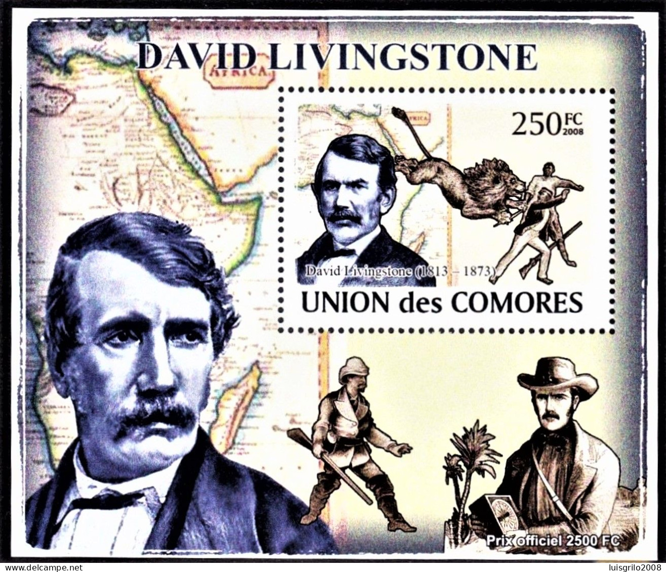 David Livingstone - 1813-1873 -|- Comores, 2008 - MNH . Perforated - Comores (1975-...)