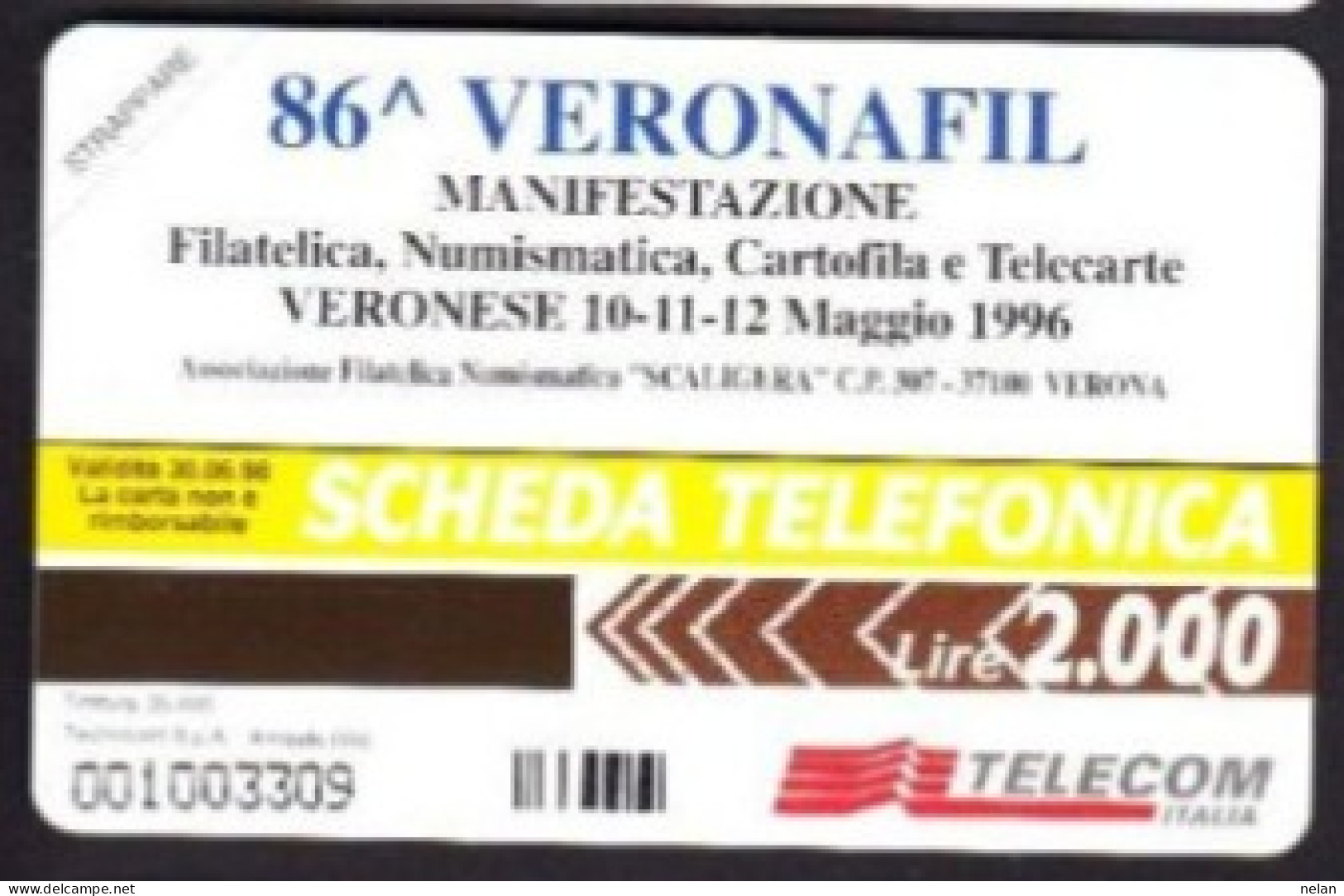 SCHEDA TELEFONICA - ITALIA - TELECOM - NUOVA - 86 VERONAFIL 1996 - Öff. Sonderausgaben
