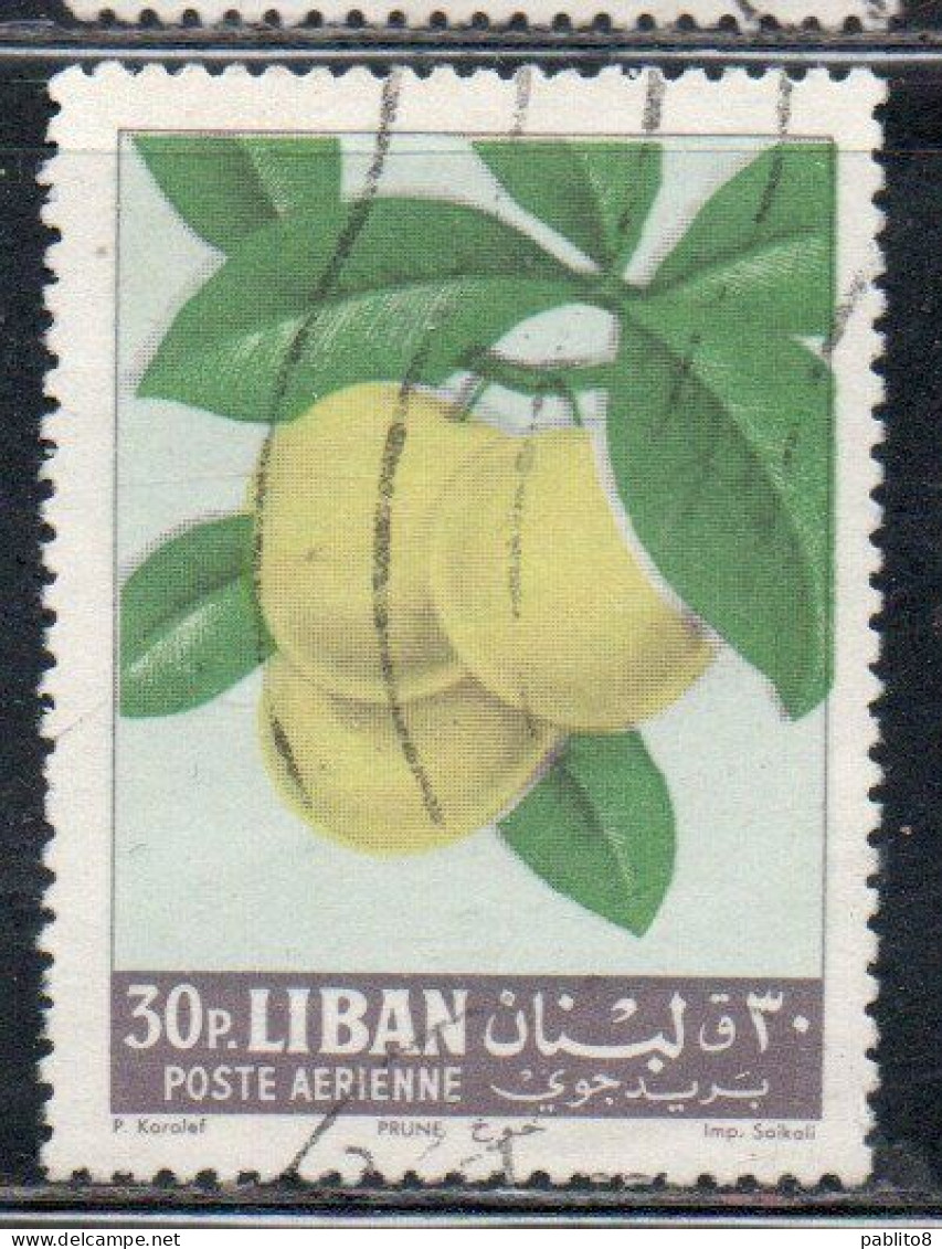 LIBANO LEBANON LIBAN 1962 AIR POST MAIL AIRMAIL FRUITS PLUMS 30p USED USATO OBLITERE' - Lebanon