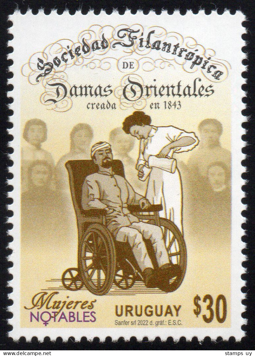 URUGUAY 2022 (Philanthropic Societies, Women, Feminism, Nursing, Injured, Disabled, Wheelchairs) - 1 Stamp - First Aid