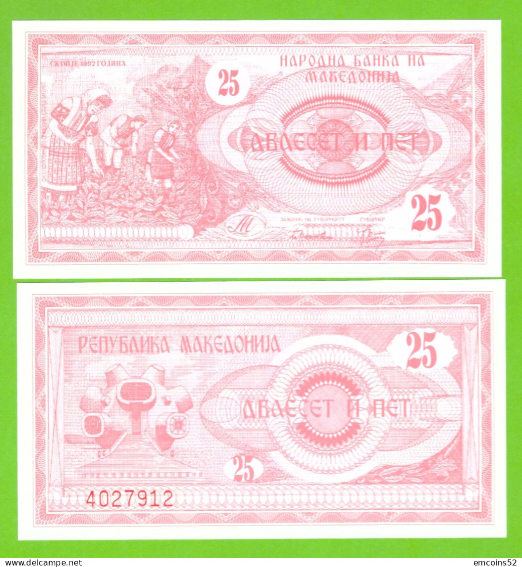 MACEDONIA 25 DENARI 1992 P-2 UNC - Macédoine Du Nord