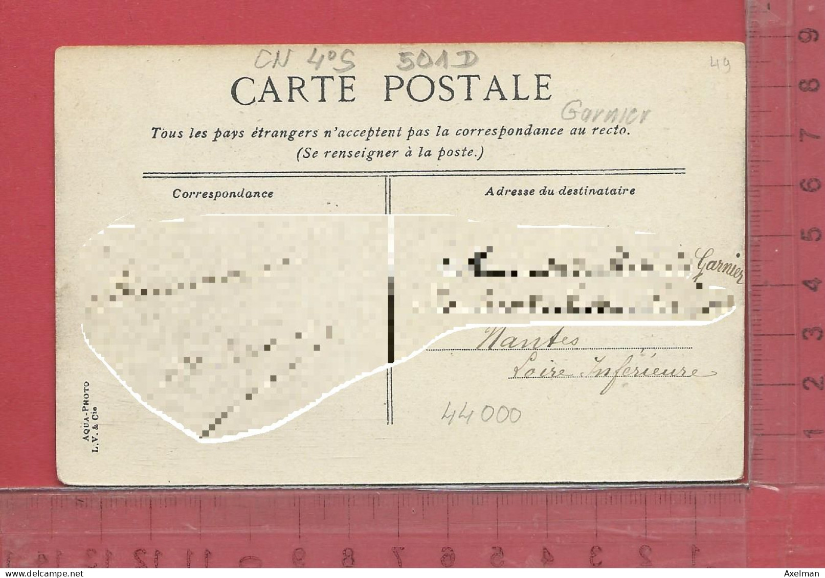 CARTE NOMINATIVE :  GARNIER  à  44000  Nantes - Genealogy