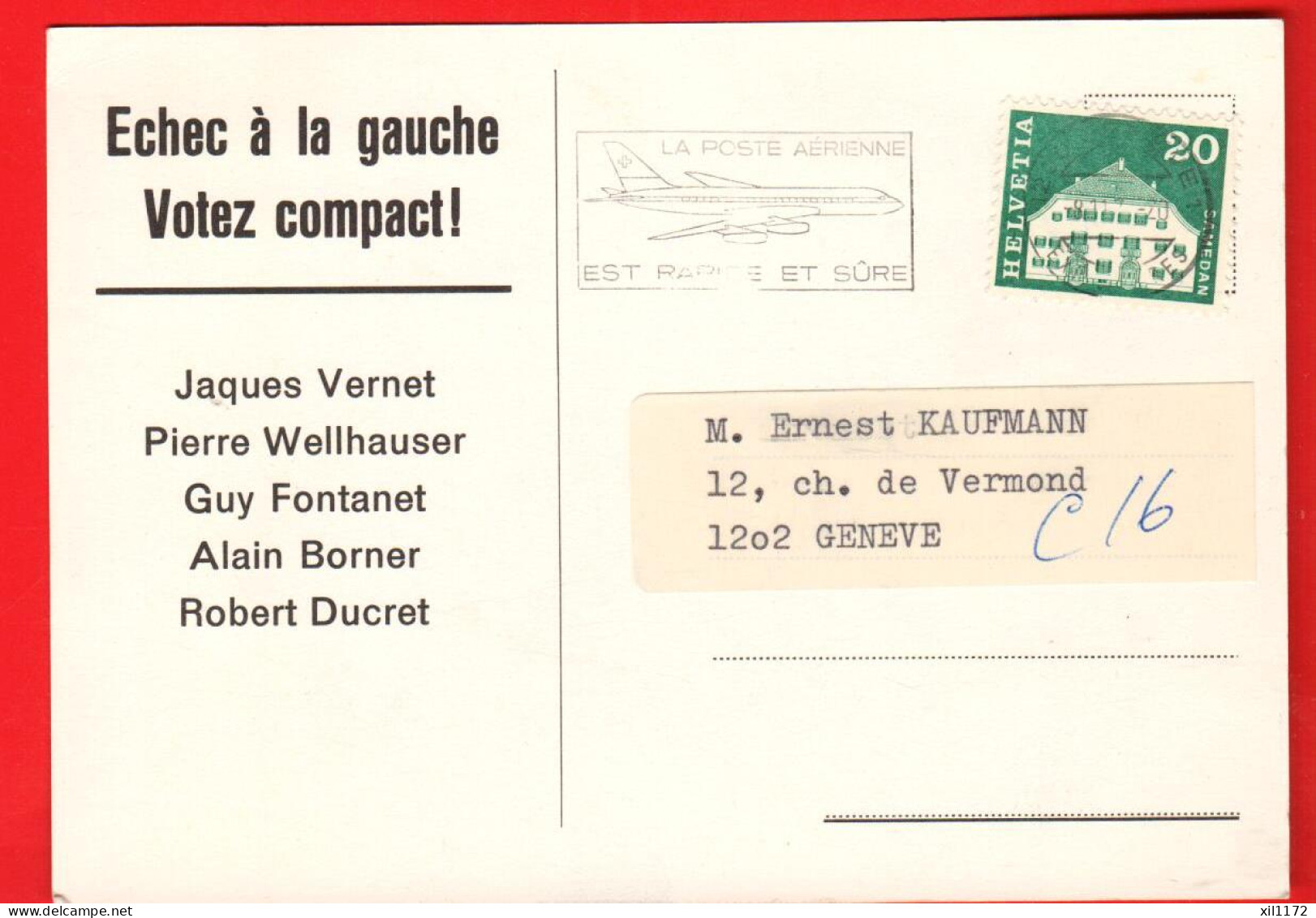 ZWE-34  Genève Caret Electorale Echec à La Gauche Votez Compact. Parti Libéral Conseil D'Etat. Scan Du Dos - Genève