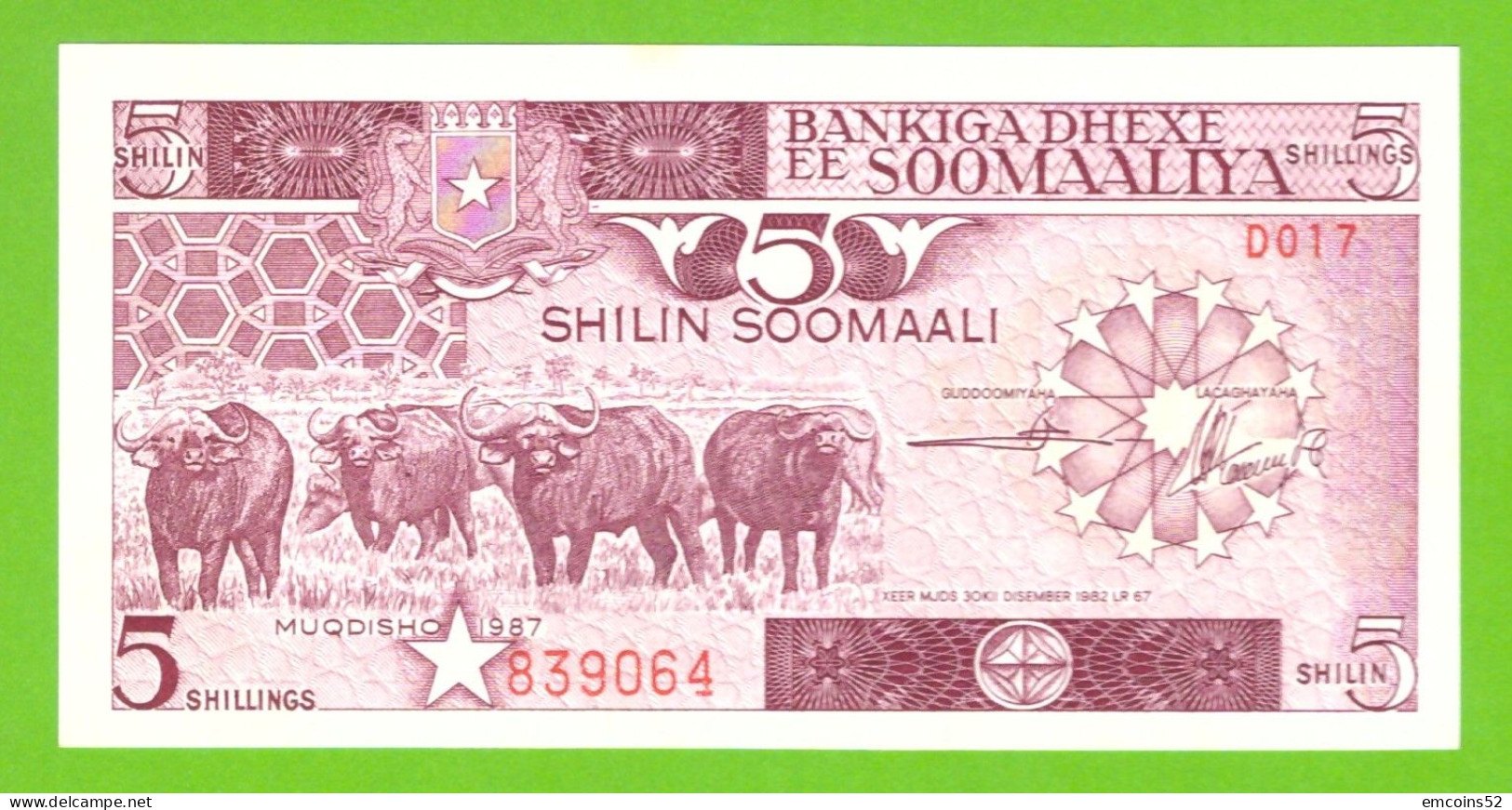 SOMALIA 5 SHILIN 1987 P-31c UNC - Somalie