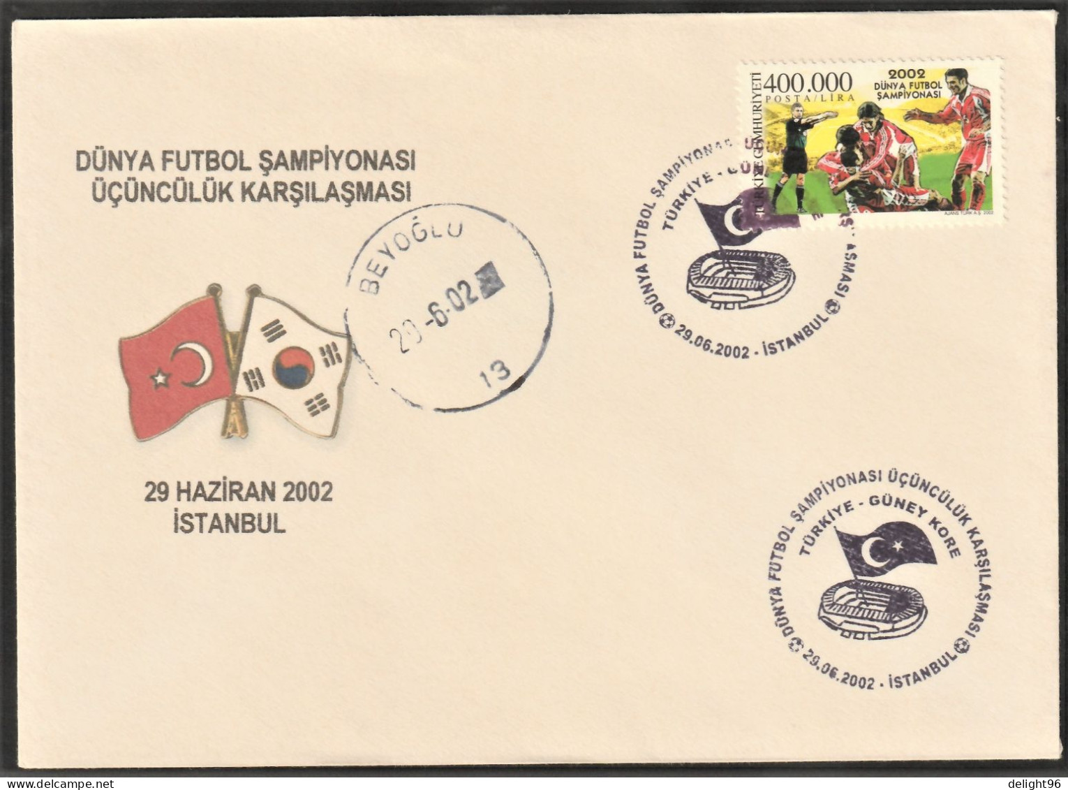 2002 Turkey Third Place Match Vs. South Korea At FIFA World Cup In South Korea/Japan Commemorative Cover & Cancellation - 2002 – Zuid-Korea / Japan