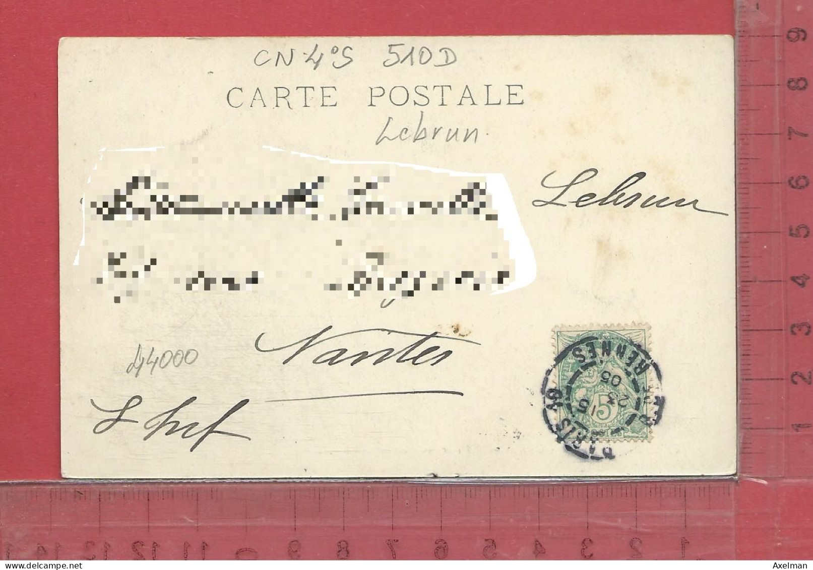 CARTE NOMINATIVE :  LEBRUN  à  44000  Nantes - Genealogy