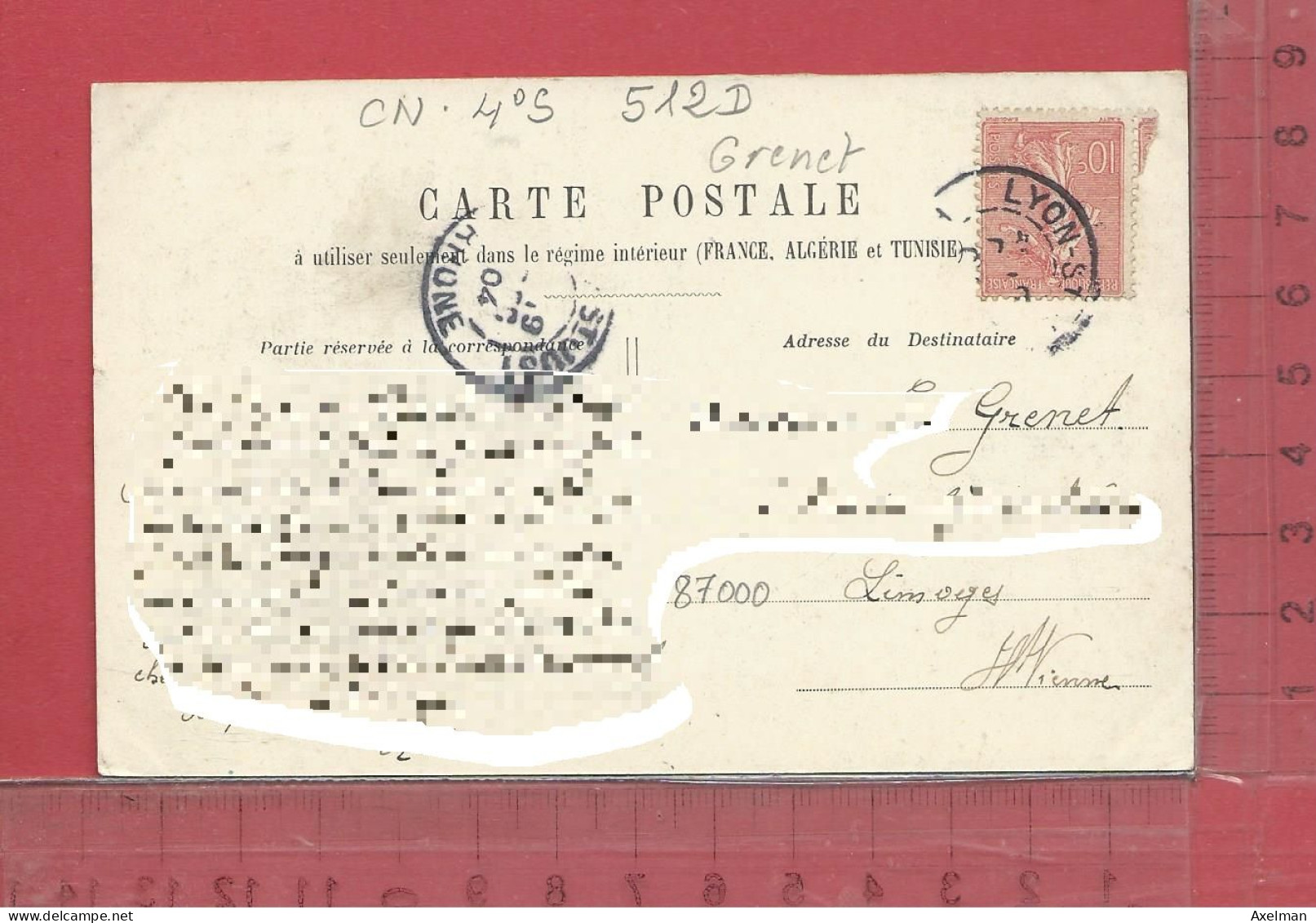 CARTE NOMINATIVE :  GRENET  à  87000  Limoges - Genealogy