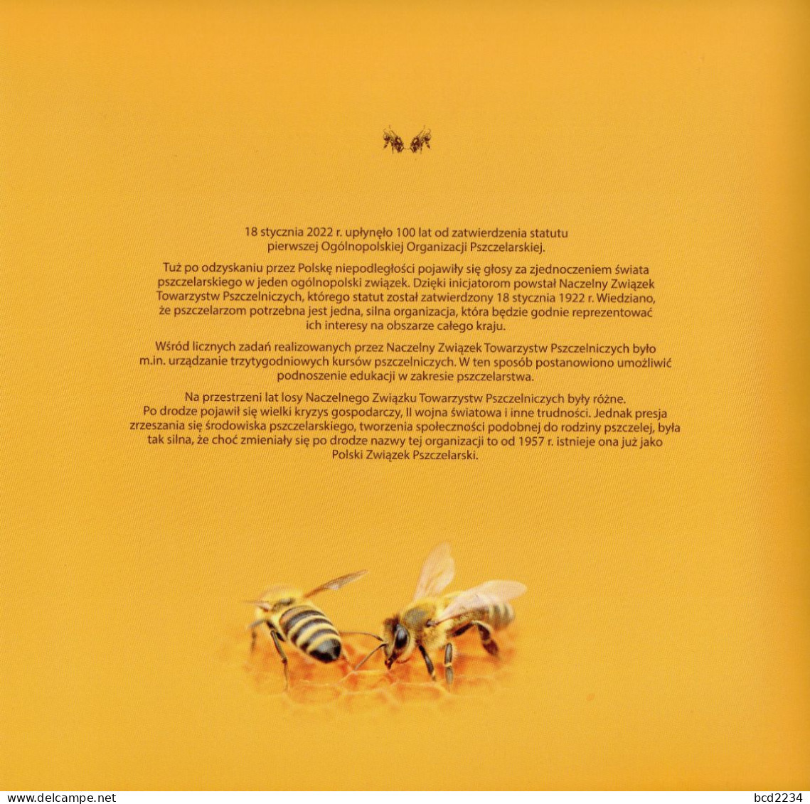 POLAND 2022 POLISH POST SPECIAL LIMITED EDITION FOLDER: 100 YEARS POLISH BEEKEEPING SOCIETY HONEY BEES APIARIST Cp 1978 - Abeilles