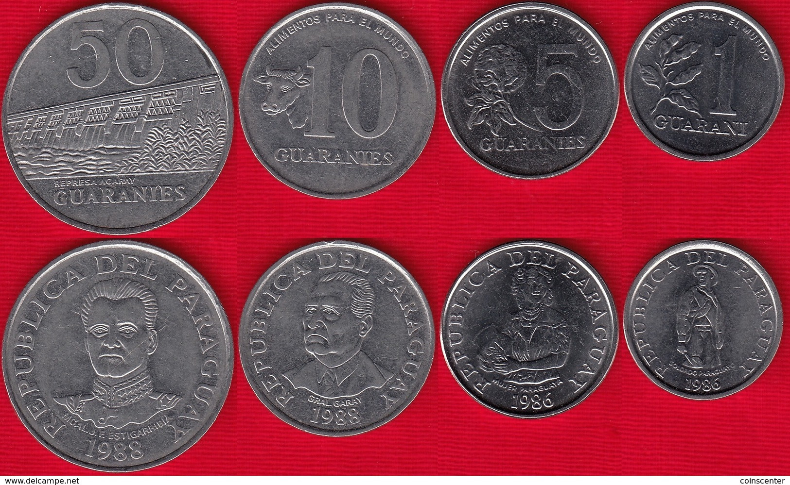 Paraguay Set Of 4 Coins: 1 - 50 Guaranies 1986-1988 - Paraguay