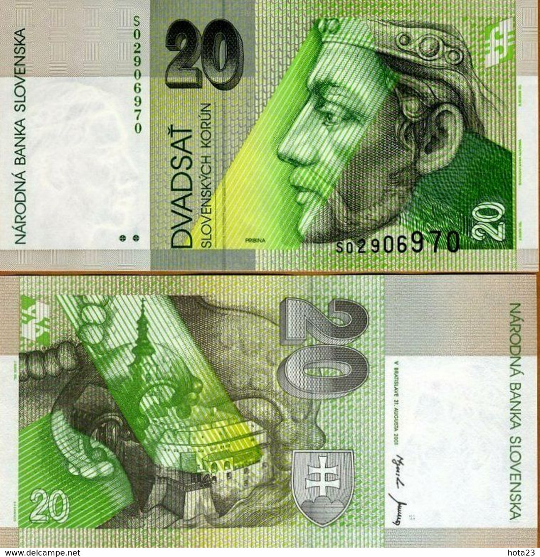 Slovenia, 20 Korun, 2001, P-20e, UNC > Pre-Euro, Prince Pribina - Slovénie