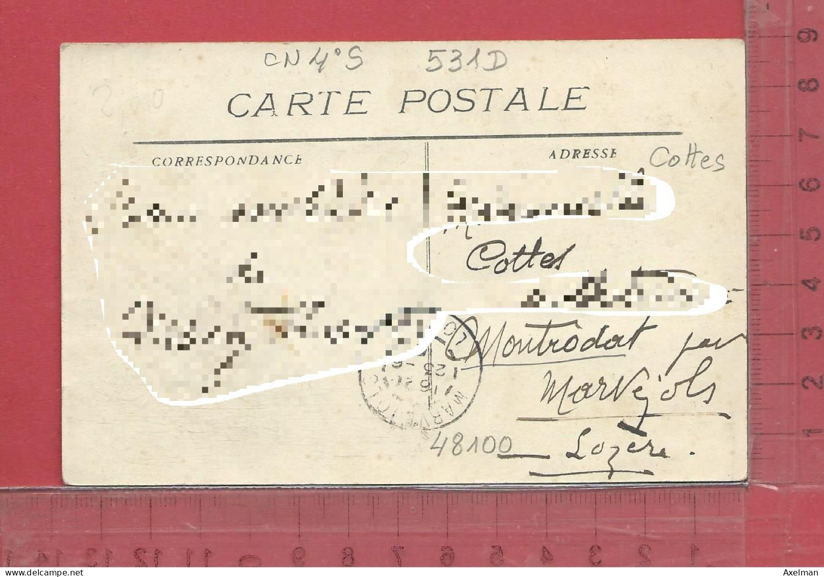 CARTE NOMINATIVE : COTTES  ( Institutrice ) à  48100  Marvejols - Genealogie