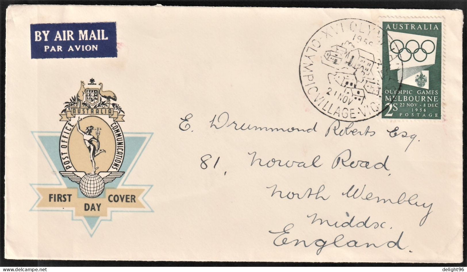 1956 Australia Summer Olympic Games In Melbourne Postally Travelled Souvenir Cover With Olympic Village Cancellation - Zomer 1956: Melbourne