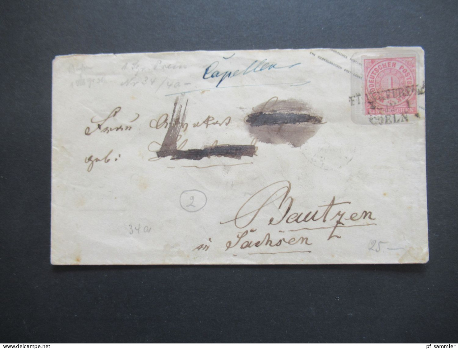 AD NDP Ausgabe 1863 GA Umschlag 1 Groschen Auf Umschlag Von Preußen U 28  Bahnpost Stempel Nach Bautzen In Sachsen - Postal  Stationery