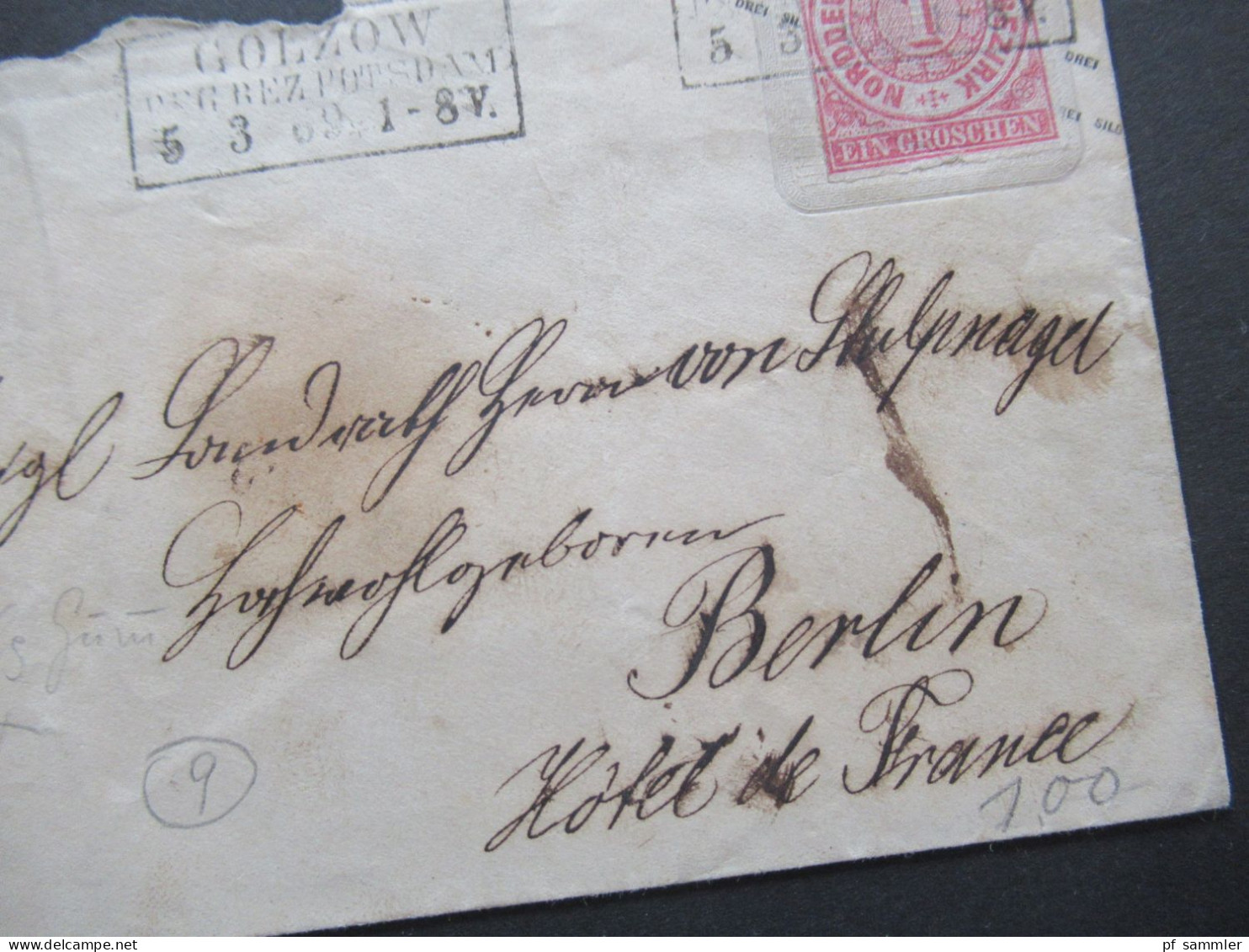 AD NDP 1869 GA Umschlag 1 Groschen Auf Umschlag Von Preußen U 30 Stempel Ra2 Golzow Reg Bez Potsdam - Postwaardestukken