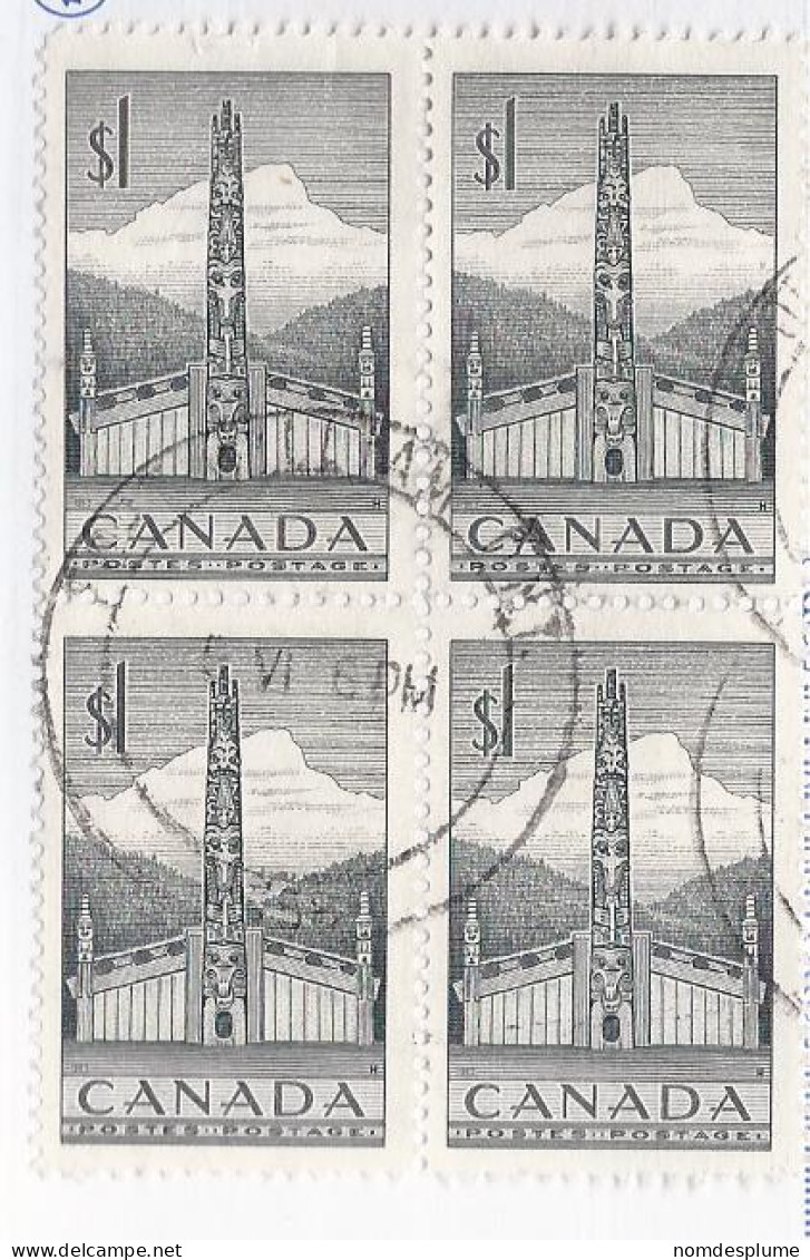 19242) Canada 1953 $1 Totem Block Post Office Postmark Cancel - Oblitérés
