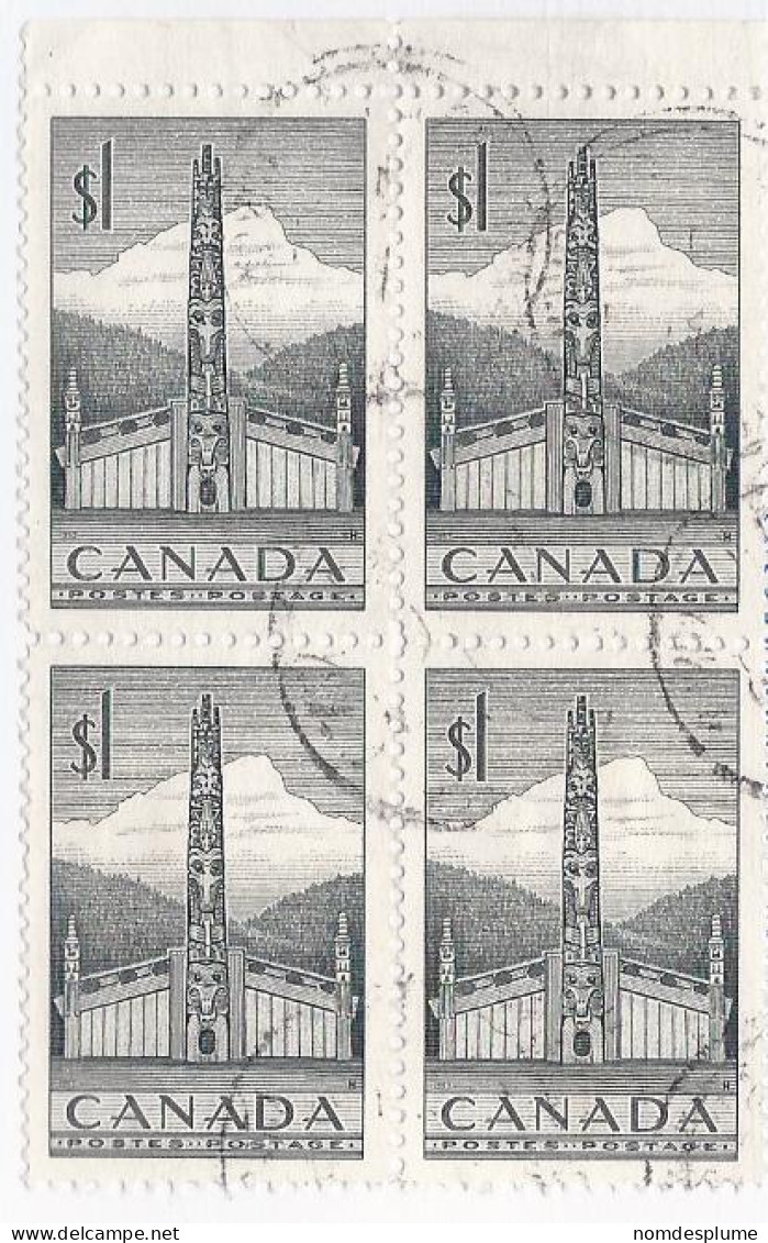 19243) Canada 1953 $1 Totem Block  - Gebruikt