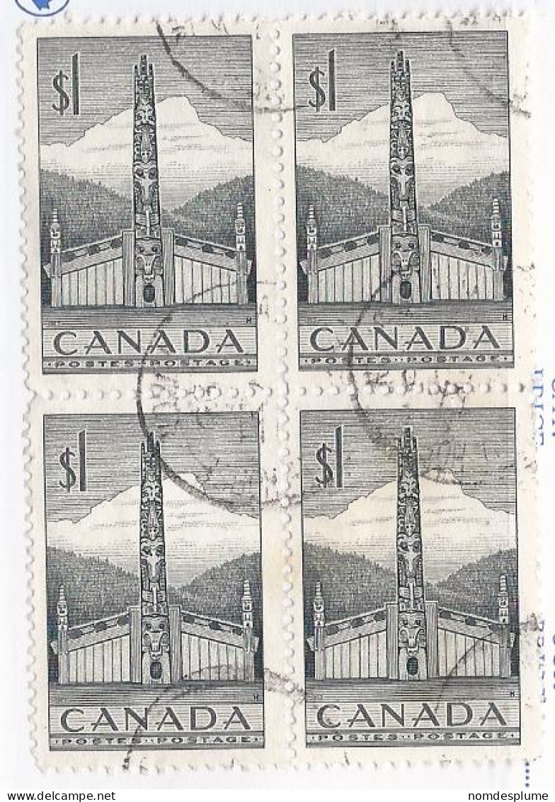 19245) Canada 1953 $1 Totem Block  - Oblitérés