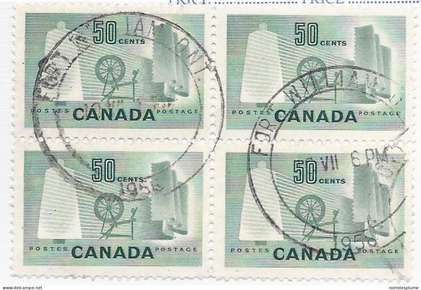 19246) Canada 1953  Block Ontario Closed Post Office Postmark Cancel - Gebruikt