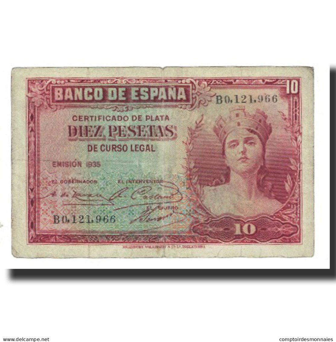 Billet, Espagne, 10 Pesetas, 1935, KM:86a, TB - 10 Peseten