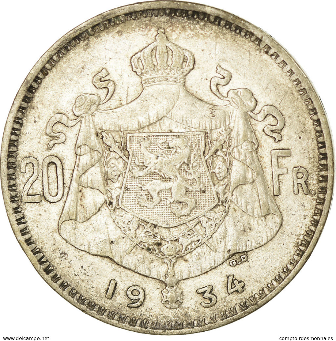 Monnaie, Belgique, 20 Francs, 20 Frank, 1934, TB+, Argent, KM:104.1 - 20 Frank & 4 Belgas